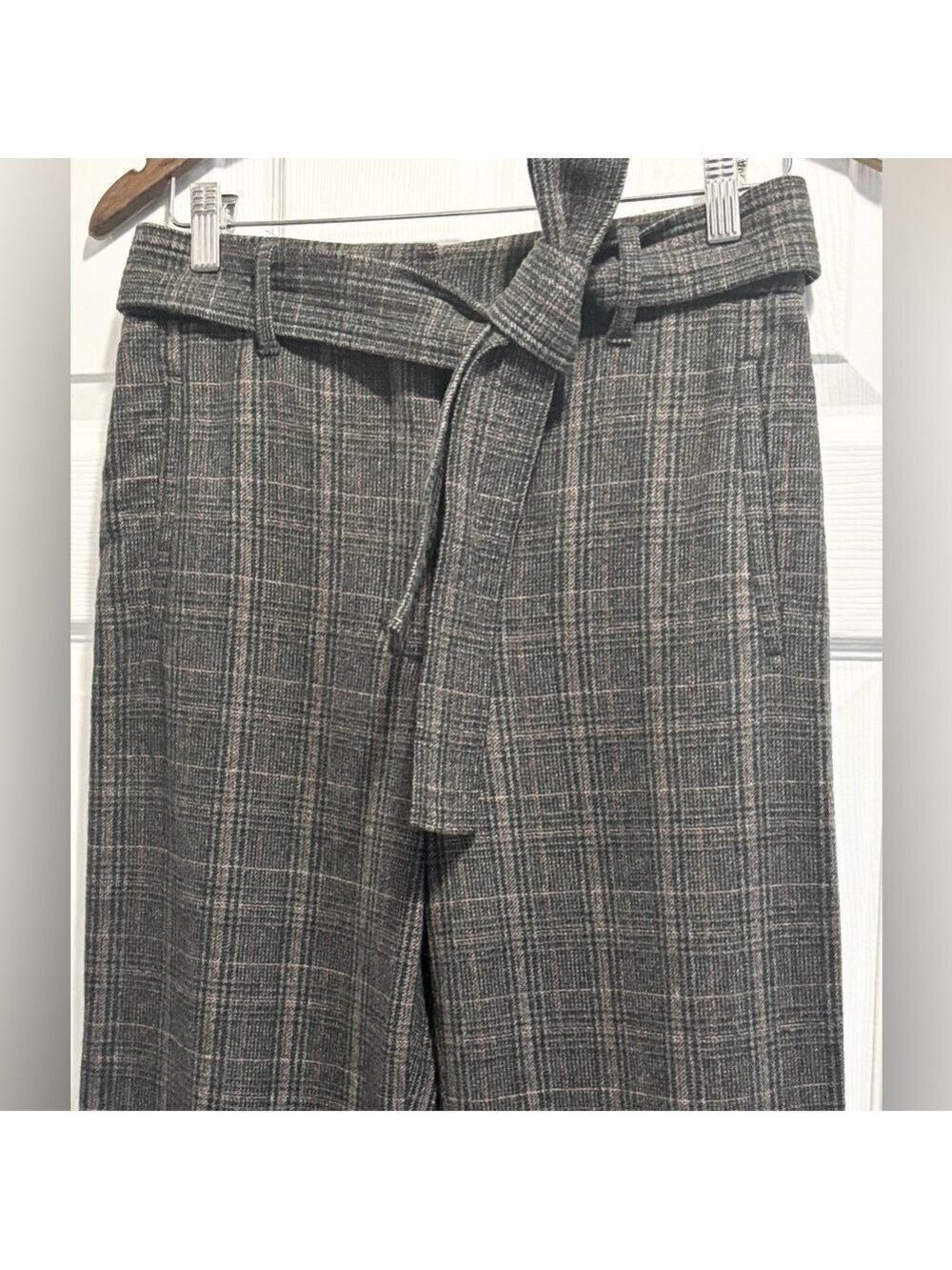 Aritzia Wilfred Jallade Tie Front Plaid Pants Wool Cashmere Blend Trousers Sz 8 - Picture 3 of 9